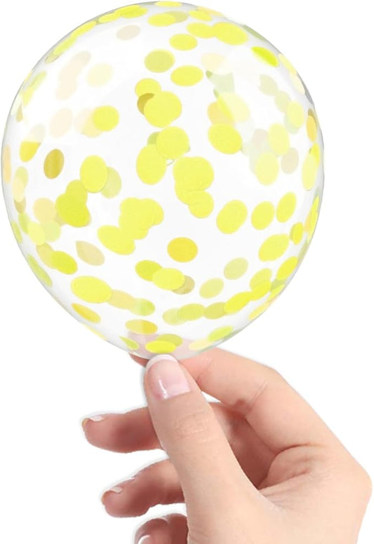 Yellow Confetti Balloons, 40 Pcs 5 Inch Clear Balloons with Confetti Inside for Birthday Party Graduation Engagement Cake Topper Decor Bridal Shower Baby Shower Decoration Supplies -Paper Confetti