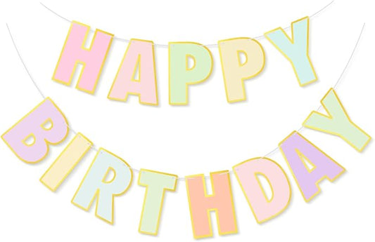 Colorful Happy Birthday Banner Sign Birthday Garland Wall Door Hanging Banner Flag for Women Men Boys Girls Party Backdrop Decorations, Multicolor Letters Name Banners with Golden Shiny Design