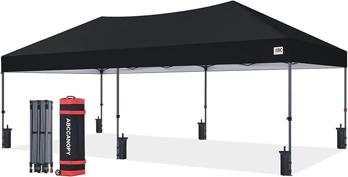 ABCCANOPY 10x20 Pop Up Canopy Tent, Easy Setup Instant Shelter with Wheeled Bag, Heavy Duty Outdoor Canopy for Beach, Market, Backyard, UV Protection, Outdoor Weather Protection (Black, 10x20)