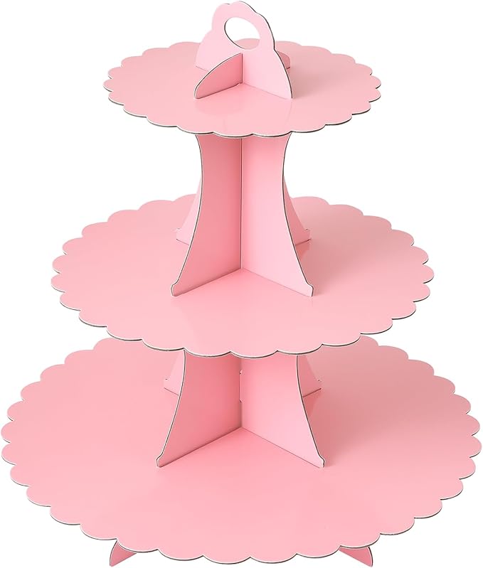 Soleebee 3-Tier Cupcake Stand, Cardboard Cupcake Tower, Dessert Cup Cake Stand Tower for Birthday Wedding Party Decoration, Cupcake Tier Stand 1 Set (Pink)