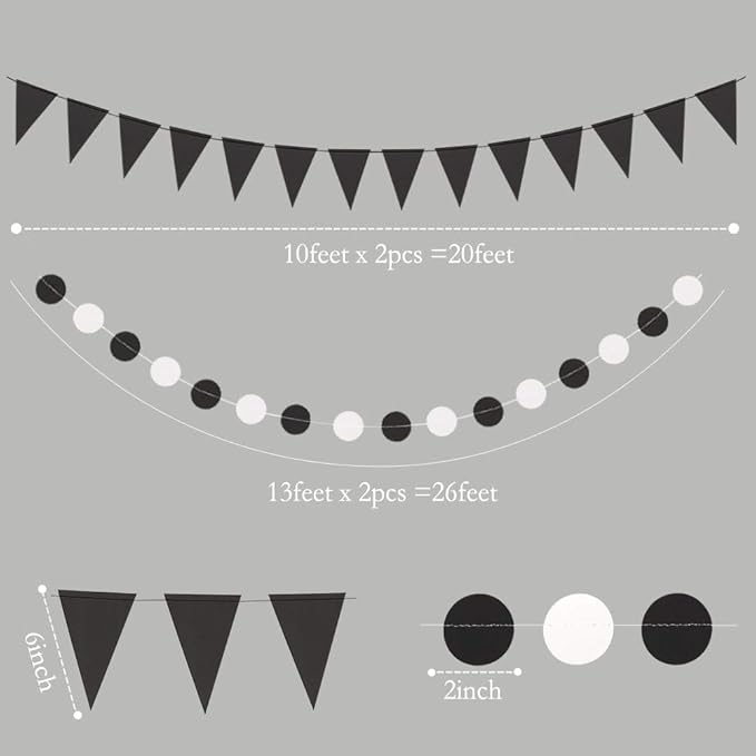Cheerland Black and White Party Decoration Gothic Circle Garland Halloween Flag Banner for Summerween Birthday Hanging Streamer Banner Backdrop Wedding Baby Anniversary Graduation Shower Party Supply