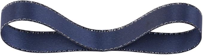 3/8" Double Face Satin Ribbon with Silver Edge 25 Yards (370-Navy), Set for Gift Wrapping, Party Decor, Wedding and Craft