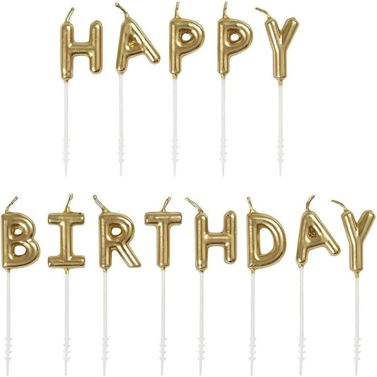 Elegant Gold "Happy Birthday" Letter Pick Candles - Stunning & Unique Design - Perfect Decoration for Celebratory Occasions