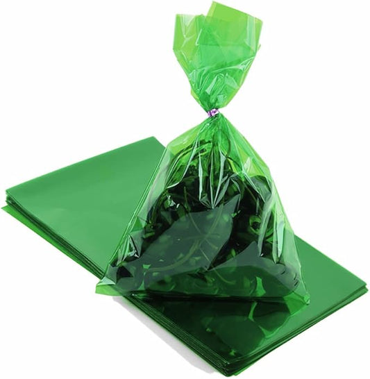 CC wonderland zone Green Cellophane Treat Bags - 50 Pack Gift Cello Plastic Bags with Ties,for Candy Cookie Goodie,St.Patrick's Day Gift Bags Party Favors,6x9 inch