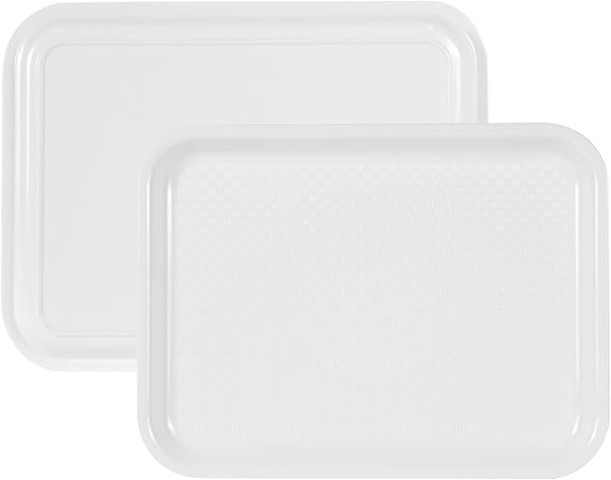 White Serving Trays Set of 2, 14.5" x 11" Melamine Rectangular Food Trays with Raised Edges, Non-slip Heavy Duty Platters for Restaurant, Party, Home Kitchen Large Trays, Commercial Grade Trays