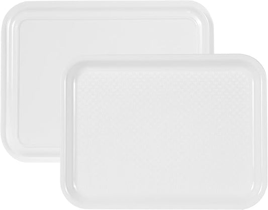 White Serving Trays Set of 2, 14.5" x 11" Melamine Rectangular Food Trays with Raised Edges, Non-slip Heavy Duty Platters for Restaurant, Party, Home Kitchen Large Trays, Commercial Grade Trays