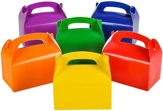The Dreidel Company Gable Treat Boxes, Party Favor Boxes for Kids Birthday, Candy Boxes Party Favors, Weddings Events, Baby Shower, 6.25" x 3.5" x 3.5" Inch Box (Multi-Color Treat Box) (384-Pack)