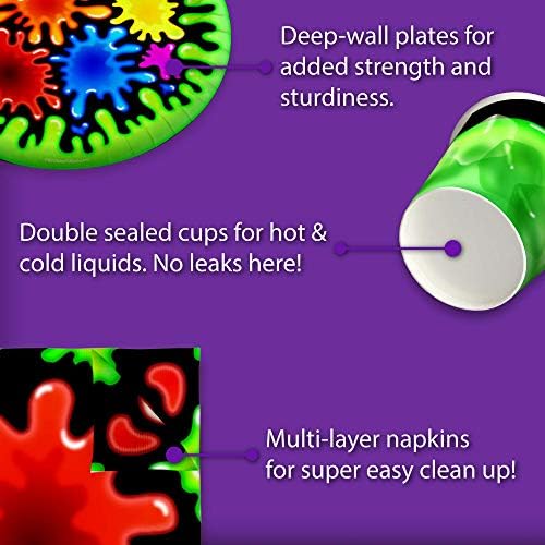 Glow Neon Slime Making Birthday Party Supplies Set Plates Napkins Cups Tableware Kit for 16