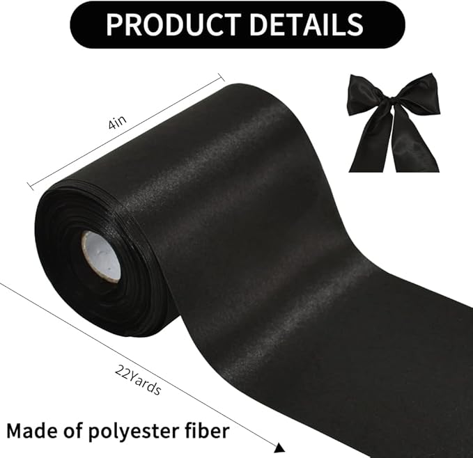 TONIFUL 4 Inch Wide Black Solid Satin Ribbon 22yd Fabric Large Ribbon for Cutting Ceremony Grand Opening Chair Sashes Table Hair Car Bows Floral Craft Gift Wrapping Wedding Halloween Party Decoration