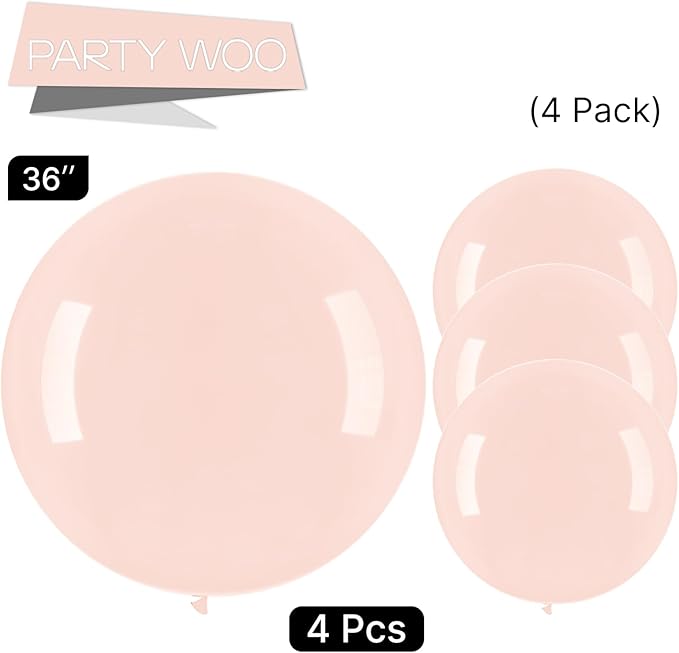 PartyWoo Pale Pink Balloons 4pcs 36 Inch Light Pastel Baby Pink Latex Helium Balloons for Birthday Engagement Bachelorette Baby Shower Easter Princess Butterfly Theme Party Decorations Pink-Q01