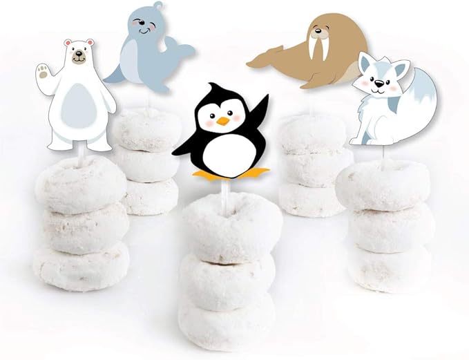 Big Dot of Happiness Arctic Polar Animals - Dessert Cupcake Toppers - Winter Baby Shower or Birthday Party Clear Treat Picks - Set of 24
