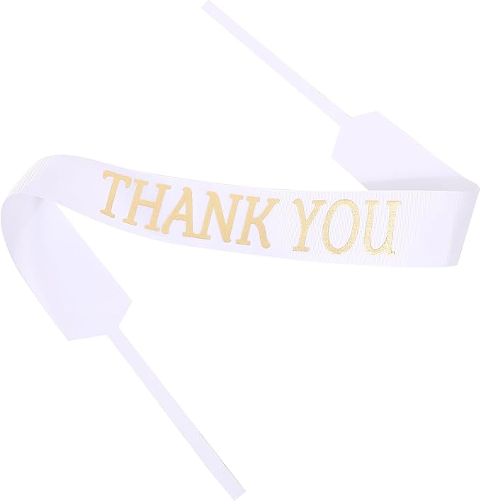 Set of 12 Bouquet Banner Grosgrain Ribbon Tie Wrap Printed Sash Florist Bulk Supply for Floral Arrangements (White - Thank You)