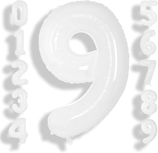 SUWEN 40 Inch White Large 9 Balloon Number Big Foil Helium Number Balloons 0-9 Giant Jumbo Happy 9th Birthday Party Decorations for Boy or Girl Huge Mylar Anniversary Party Supplies