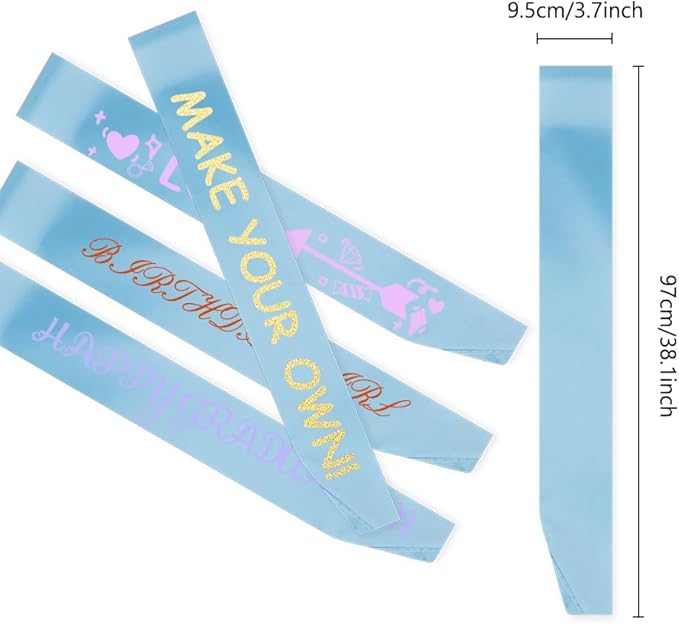 12 Pcs Sash Blank Satin Sash Party Decorations Plain Sash Light Blue Sash Sashes for Pageants Sashes for Birthday, Wedding, Graduation, DIY, Beauty Pageant, Hen Party, Homecoming, Make Your Own Sash