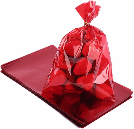 CC wonderland zone Red Cellophane Treat Bags - 50 Pack Gift Cello Plastic Bags with Ties,for Candy Cookie Goodie Party Favors,6x9 inch