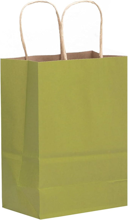 qiqee 32-Packs Forest Green Paper Gift Bags with Handles Bulk 8.26"×6"×3.15" Small Size Gift Bags Multiple Uses（Small Size）