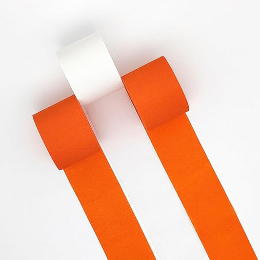 Orange and White Crepe Paper Streamers Party Streamers Decorations,1.7 in x 82 ft,6 Rolls