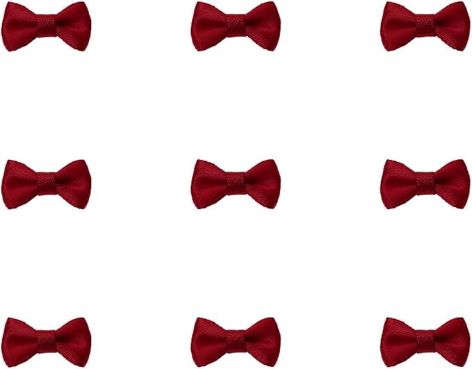 Tupalizy Mini Satin Ribbon Bows Small Craft Sewing Fabric Bows for Christmas Decoration Bow Ties Scrapbook Gift Bags Boxes Greeting Invitation Cards Wedding Party Favor, 20x10mm, 50PCS (Wine Red)