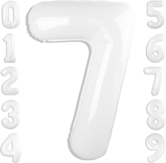 40 Inch Number 7 Balloon, 6 7 Birthday Decorations, White Seven Birthday Decor, 7 17 27 70 Year Old Balloon Number for Engagement, Wedding, Graduations