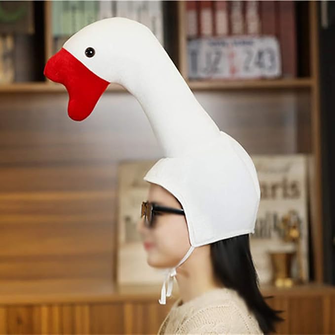 Warmtree Cute Plush Hat Funny Novelty Plush Animal Fruit Hat Mask Cap Photo Props Dress Up Hat Cosplay Halloween Party Costume Headgear (Goose)