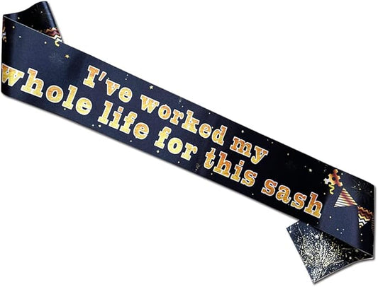 Black & Gold Retirement Sash for Adults, Unisex, Modern Style, Letter Print, Perfect for Retirement Parties & Gifts