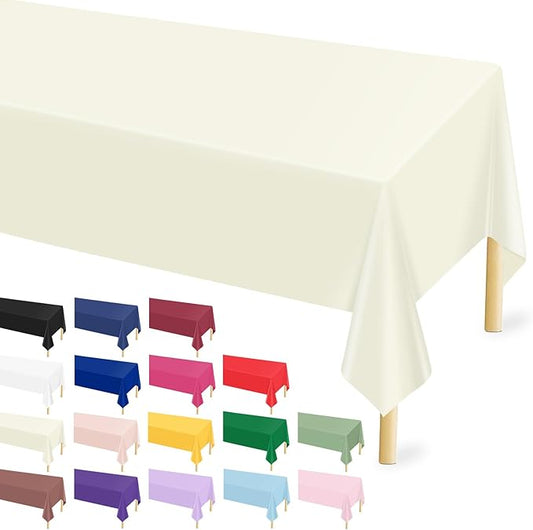 Mulbozy 12 Pcs Ivory Plastic Tablecloth for Rectangle Table, 54 × 108 inches Disposable Ivory Party Table Covers for Birthday, Anniversary, Wedding, Fine Dining, Graduation Party Decoration