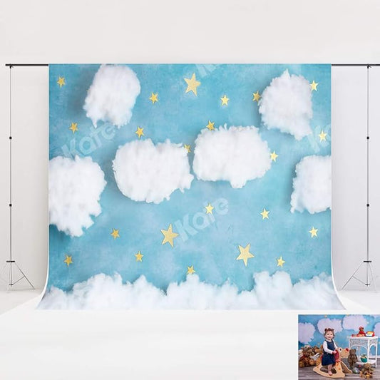 Kate 7x5ft White Clouds Backdrop Blue Sky Video Backdrop Star Photography Backdrop Birthday Backgrounds Newborn Photography Prop