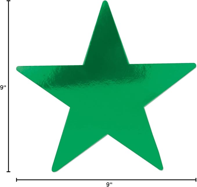 Beistle 36-Pack Foil Green Star Cutouts, Party Decorations for Festive Occasions, Celebrations & Events, Starry Theme Decor for Wall & Table, 9”
