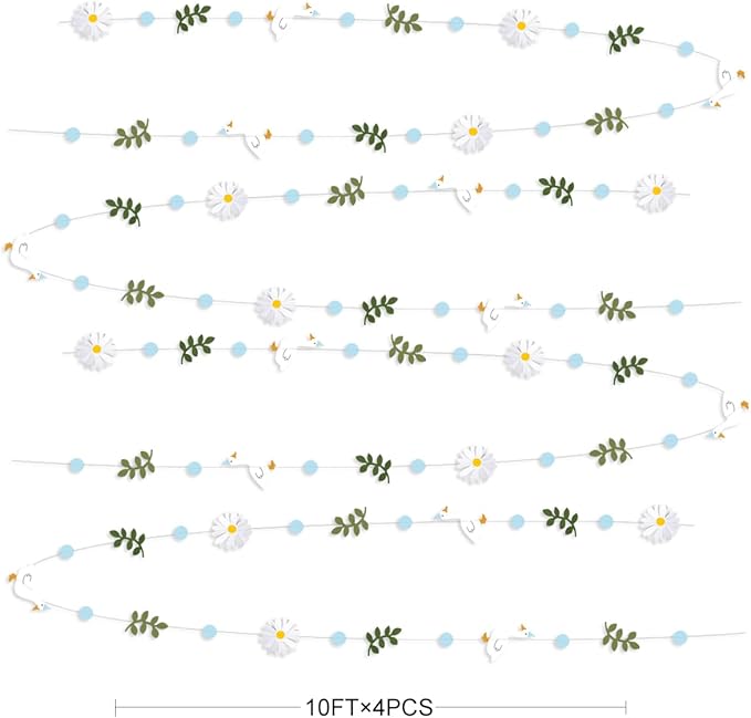 Blue Silly Goose 3D Daisy Flower Leaf Polka Dot Hanging Streamer Garland Banner for One Silly Goose Theme Birthday Wedding Baby Shower Bridal Shower Spring Summer Theme Party Decorations Supplies