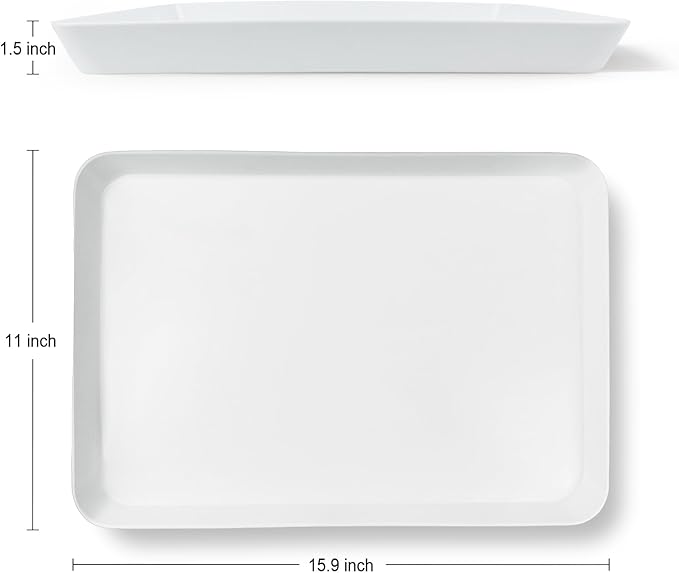 4 Pcs 16" x 11" Large Serving Trays for Party Supplies, Plastic Platters for Serving Food, Unbreakable Reusable Trays for Snack, Fruit, Cookies, Desserts in Kitchen, BPA Free, White
