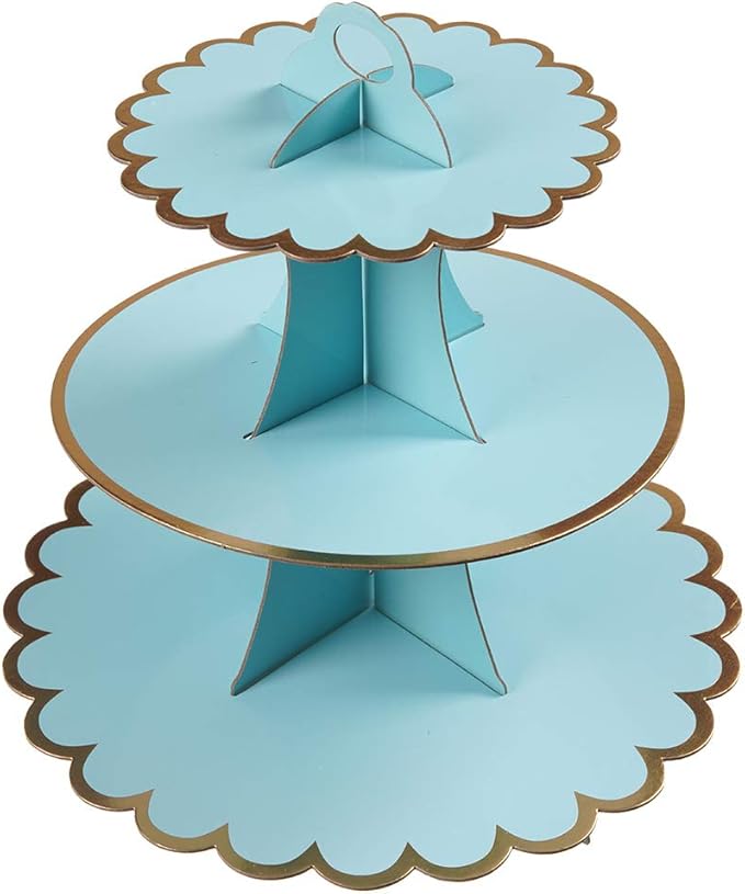 YLDW 3-Tier Cupcake Stand, Lace Trim Cake Stand holder, Tiered DIY Cupcake Stand Tower for Dessert Table Displays, Birthday Theme Party Favors Decoration, Floral Tea Party, 12"W x 12.8"H, Light Blue