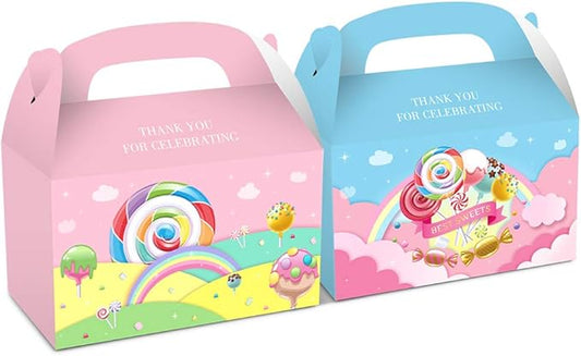 24 Pcs Candy Party Favor Boxes,Rainbow Lollipop Theme Goodie Treat Boxes, Candy Gift Box for Candyland Birthday Party Decorations, Celebrations, Baby Shower Supplies