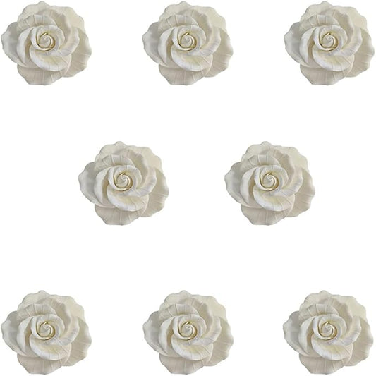 O'Creme Garden Rose Gumpaste Flowers - White-Small - Edible Flowers for Cake Decorating - Sugar Paste Flower Decorations for Cakes, Candy, Cupcake Toppers - Birthday, Wedding, Valentines, Baby Shower