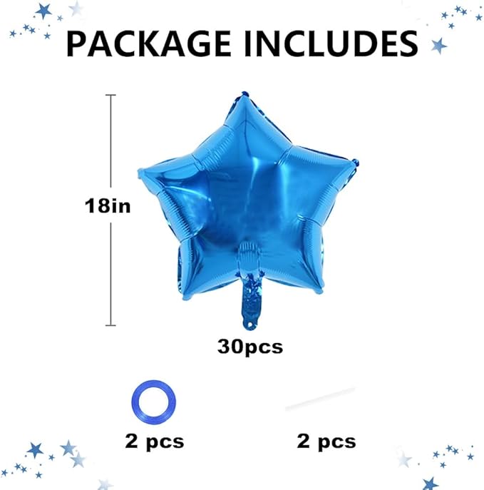 TONIFUL 30Pcs 18 Inch Large Blue Star Shape Foil Balloons Big Blue Stars Helium Mylar Ballons for Birthday Wedding Baby Shower Anniversary Engagement Party Decorations Supplies