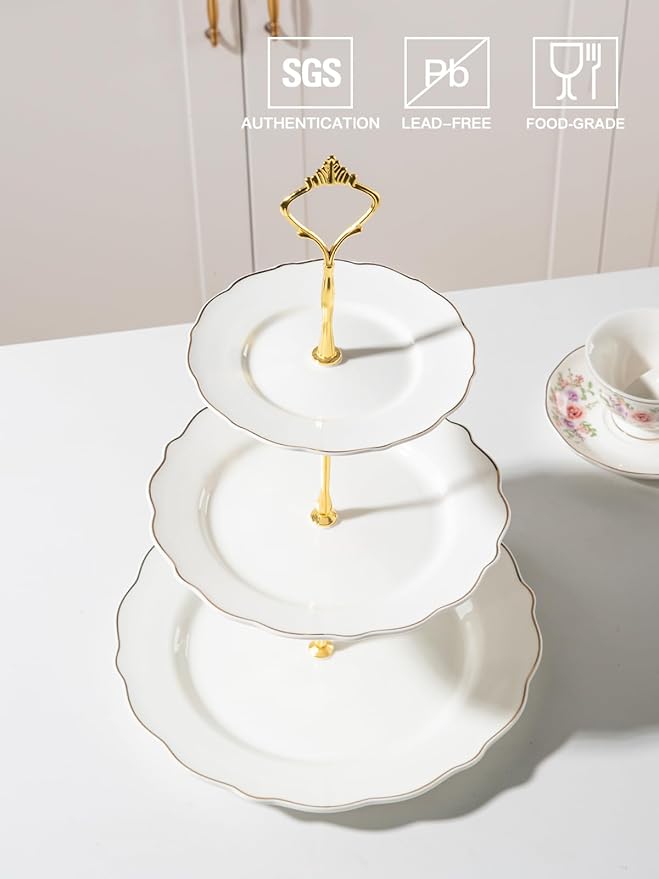 Sweejar 3 Tier Ceramic Cake Stand Wedding, Dessert Cupcake Stand for Tea Party Serving Platter(White)