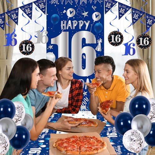 16th Birthday Decorations for Boys, Blue Happy 16th Birthday Decoration Boy