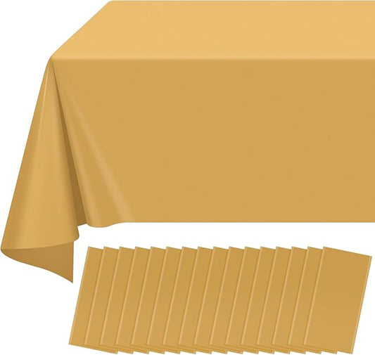 16 Pack Gold Plastic Tablecloth for Rectangle Tables, Premium Decorative Gold Disposable Table Cloths for Parties, Bulk Rectangle Party Table Cover for Birthday, Wedding, Anniversary, 54 x 108 Inch