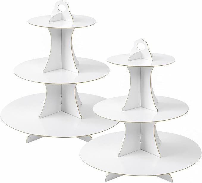 Soleebee 3-Tier Round Cupcake Stand, Cardboard Cupcake Tower, Dessert Cup Cake Stand Tower for Birthday Wedding Party Decoration, Cupcake Tier Stand 2 Set (White)