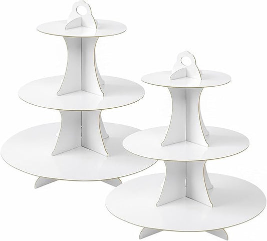 Soleebee 3-Tier Round Cupcake Stand, Cardboard Cupcake Tower, Dessert Cup Cake Stand Tower for Birthday Wedding Party Decoration, Cupcake Tier Stand 2 Set (White)