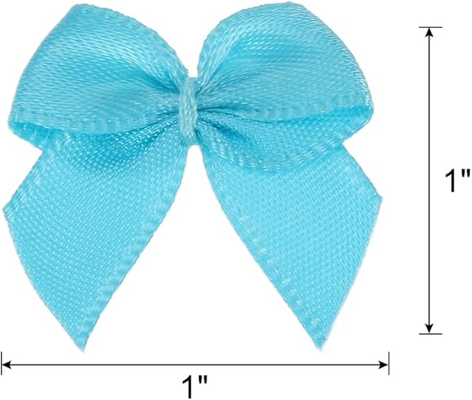 MECCANIXITY 50 Pcs Mini Ribbon Bow 1" Mini Fabric Satin Ribbon Flower Bows for Craft DIY Sewing Wedding Birthday Party Gift Wrap Bows Lake Blue