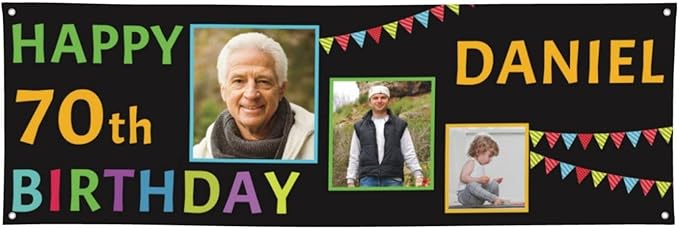 Happy Birthday Banner Personalized Name Photo Age Custom Birthday Banners and Signs Customize for Birthday Party Decoration 6'x2'