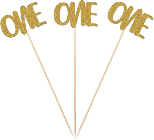 Gold One Centerpiece Sticks, 12-Pack Table Topper Double-Sided Girl Boy Birthday Party Decorations