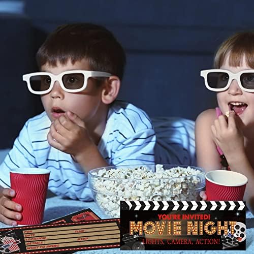 Woanger 50 Pieces Movie Party Invitations with Envelopes Movies Night Invitations 25 Film Tickets 25 Envelopes for Birthday Baby Shower Film Night Red Carpet Party(Movie)