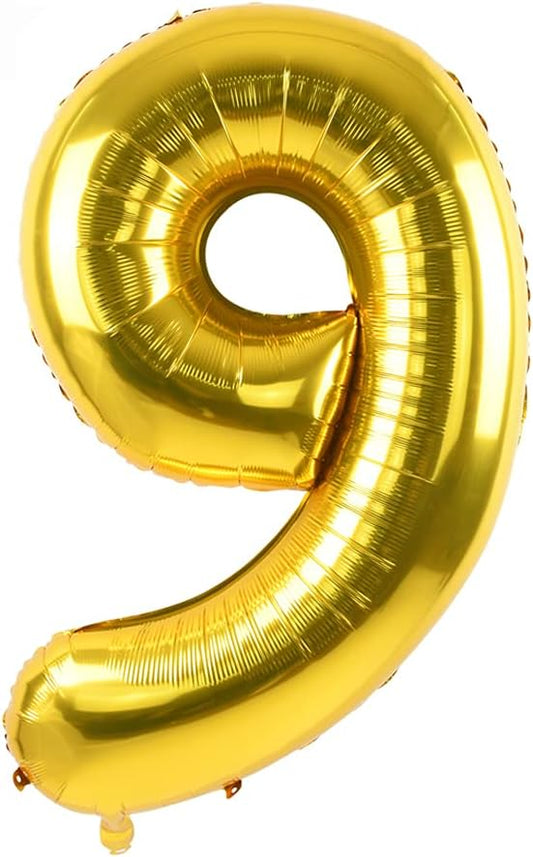 TONIFUL 40 Inch Gold Large Numbers 0-9,Number 9 Digital Helium Balloons,Foil Mylar Big Number Balloons for 2026 Graduation New Year Eve Birthday Party Supplies Decorations