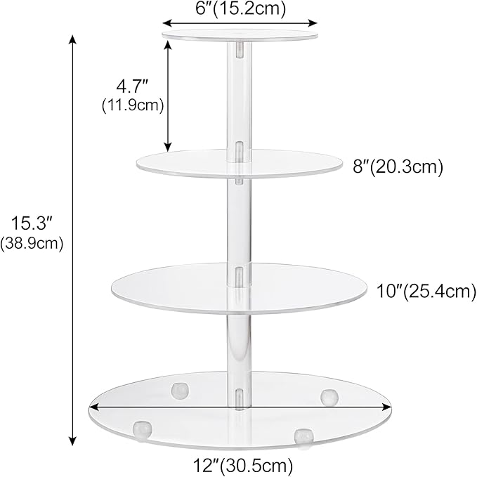 CECOLIC Acrylic Cupcake Stand Clear Cupcake Holder Display Stand Dessert Pastry Tower Stand for Wedding Birthday Bar Party Décor (Round - 4 Tier)