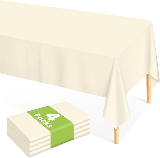 Mulbozy Cream Plastic Table Cloth Disposable 4 Pack, 54 × 108 Inch Tablecloths Rectangle, Ivory Plastic Table Cover for Party Decor
