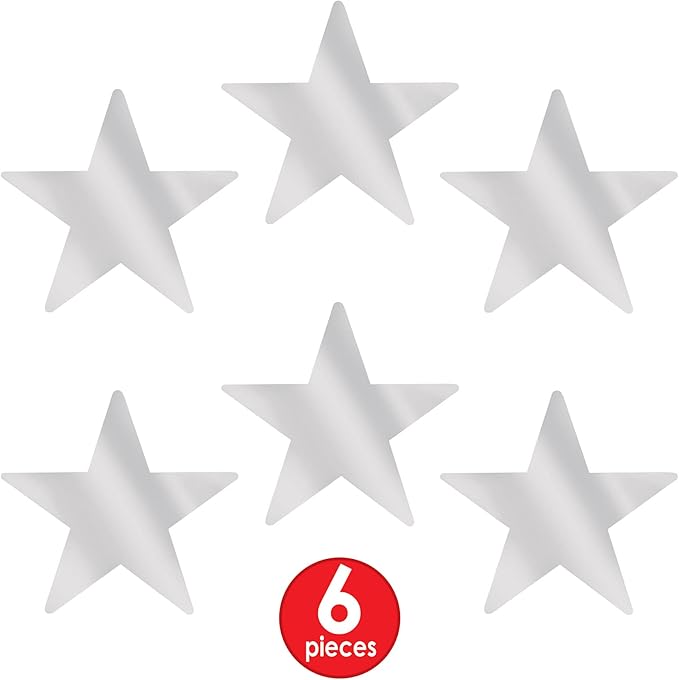 Beistle , 6 Piece Jumbo Foil Star Cutouts, 20" (Silver)