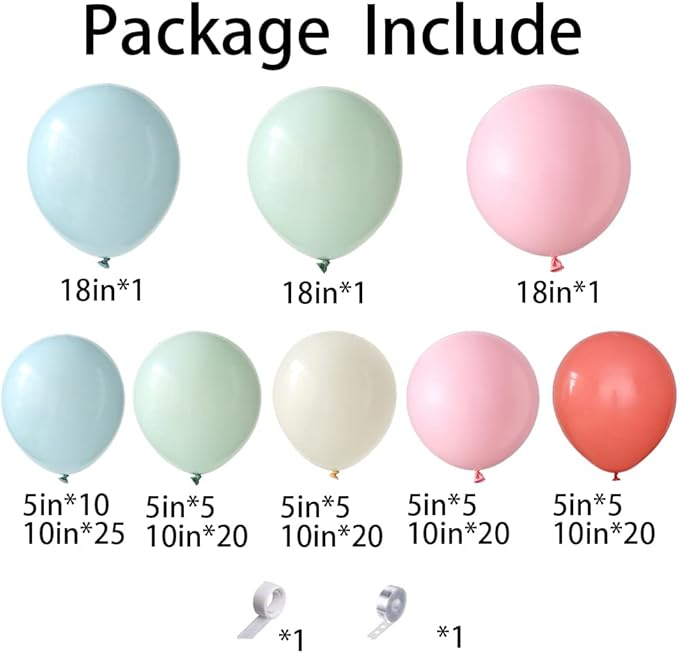 140PCS Dusty Green Pink Balloon Garland Arch Kit - Retro Pink Mist Green Blue Haze Ivory Cream White Pastel Boho Baby Bridal Shower Wedding Birthday Party Decorations
