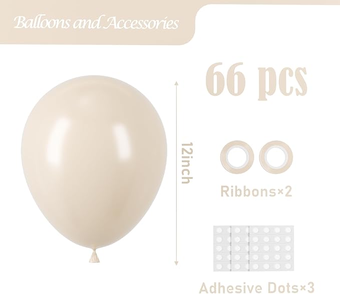 Voircoloria White Sand Balloons, 66pack 12inch Sand White Latex Party Balloons for Wedding, Bridal, Baby Shower, Birthday, Graduation, Anniversary, Bachelorette, Engagement Party Decorations
