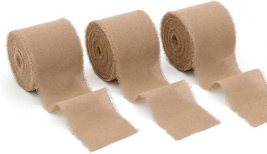 Handmade Chiffon Ribbon 1.5 Inch Wide, 3 Rolls 21 Yards, Neutral Frayed Edge Ribbon for Wedding Styling, Bouquets, Invitations & Craft Projects (Light Nude)